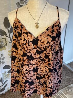 Halogen Floral Satin Cami in Black and Tan